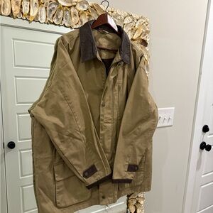 Vintage Cotton Field Jacket w/ Leather Collar | Tan Brown Utility Coat | Size XL